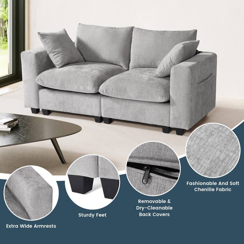 Lucca Chenille Upholstered Modular Loveseat with USB Port