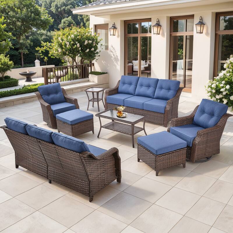 Gymojoy 9-Piece Wicker Patio Furniture Set, 6-inch Thick Cushioned & UV-Resistant, Outdoor Sofa & Chiar Set for Garden