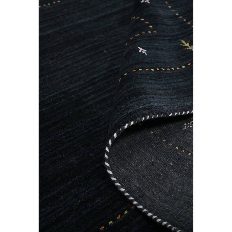 Hand Knotted Oriental 100% Wool Carpet Tribal Animal Pictorial Navy Blue & Blues Gabbeh Area Rug - 8' 0'' X 6' 0''