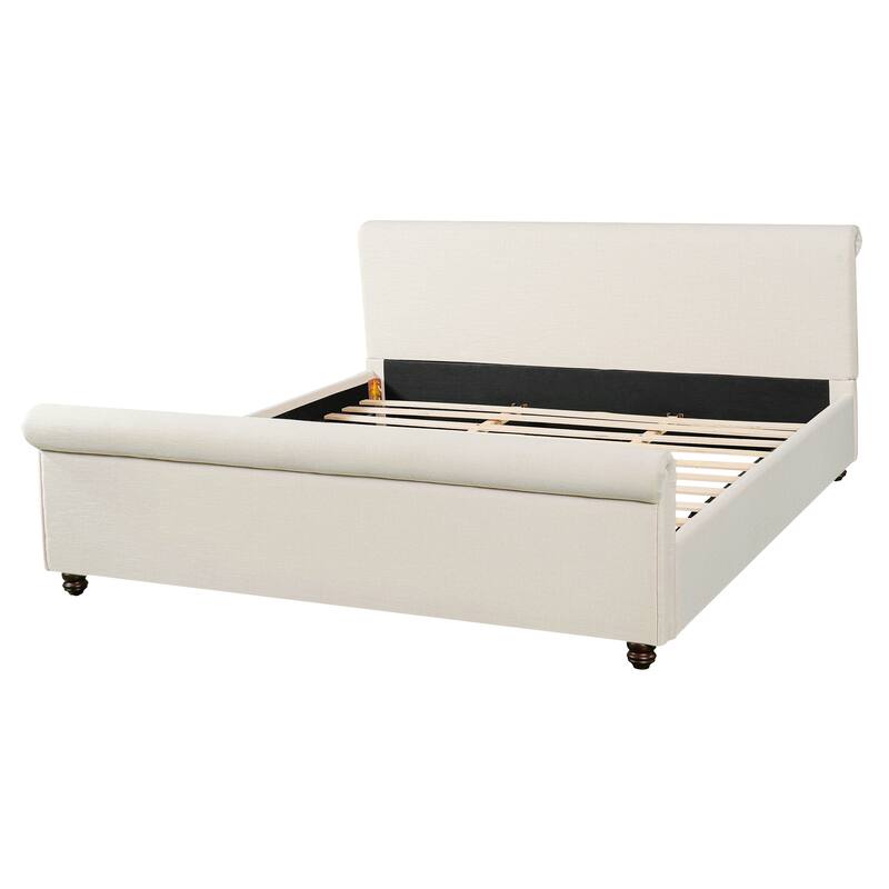 Christopher Knight Home - Modern Linen Upholstered Bed Frame with Solid Wood Legs and a Robust Headboard and Footboard