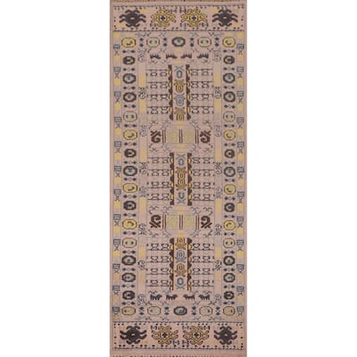 Tribal Geometric Khotan Runner Rug Hand-Knotted Wool Carpet - 2'7"x 8'0"