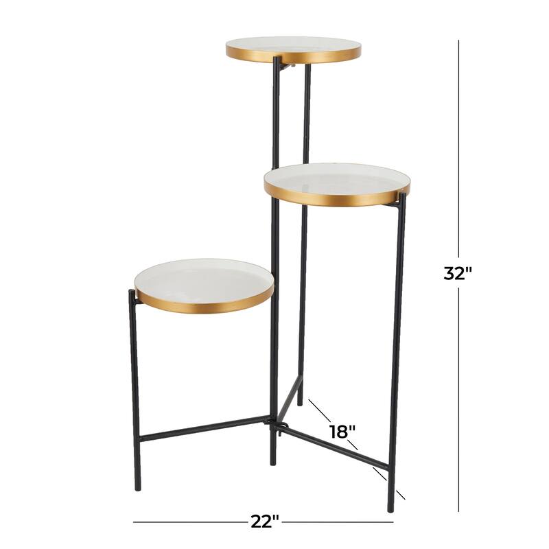 White, Orange or Blue Metal Foldable 3 Tier Plantstand with Enameled Interior - 22 x 18 x 32