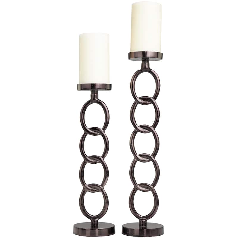 Dark Gray Aluminum Chain Link Geometric Candle Holder (Set of 2)