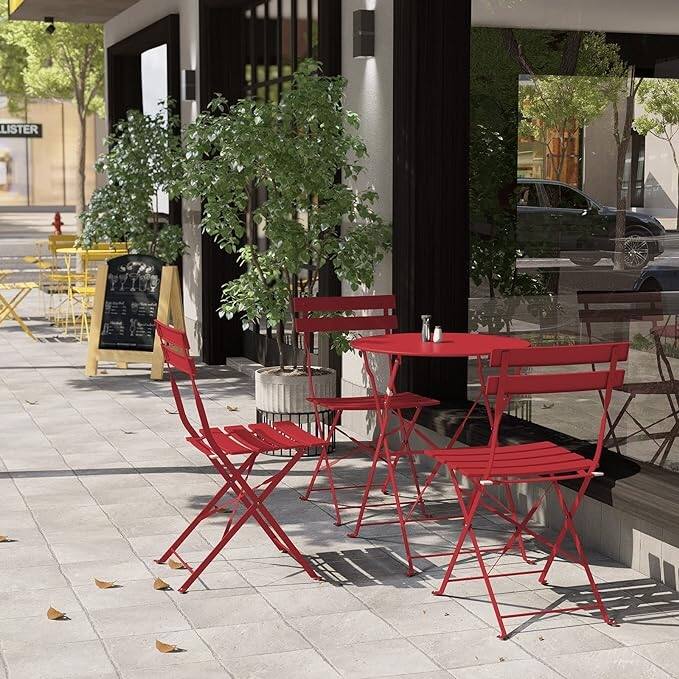 3-Piece Bistro Set Folding Outdoor Furniture Sets with Premium Steel Frame Portable Design for Bistro & Balcony - Red