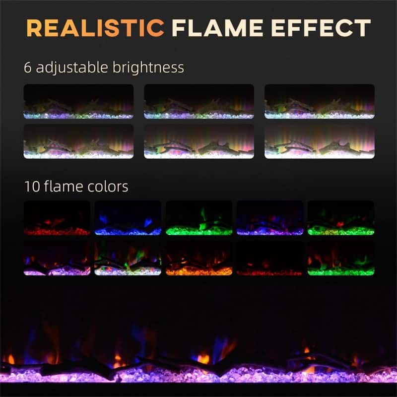 Black Wall-Mount Electric Fireplace 50" with Remote and Recessed Design Adjustable Flame & Heater