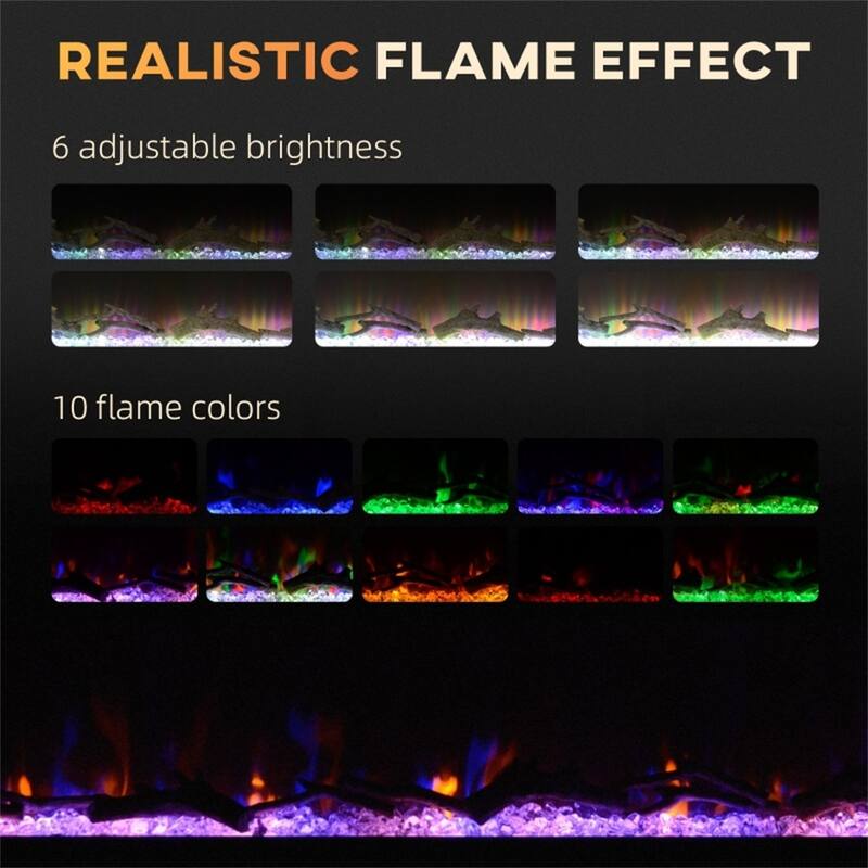 Modern Black 40" Wall Mount Electric Fireplace with Thermostat Remote and 1500W Heater - 40" W x 6.2" D x 17.7" H