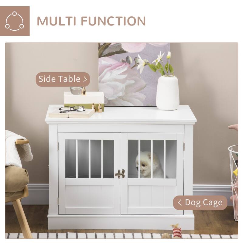 Triple Doors Dog Crate End Table Wooden Dog House Indoor Use Dog Cage with and Steel Tubes for Small Dogs
