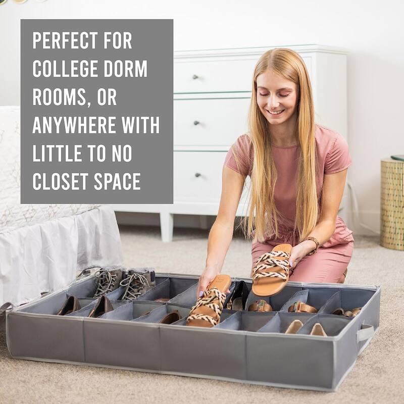 HOLDN' STORAGE Under Bed Shoe Organizer - Set of 2, Tear-Resistant 600D Material - Holds Up to 32 Pairs of Shoes