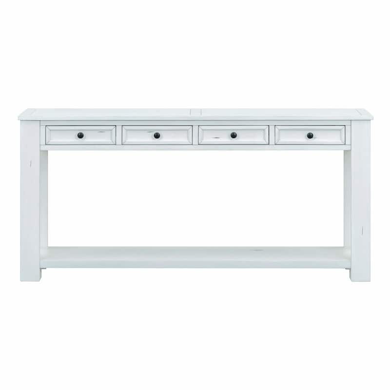 63'' Console Table with Storage Drawers and Bottom Shelf - Antique White