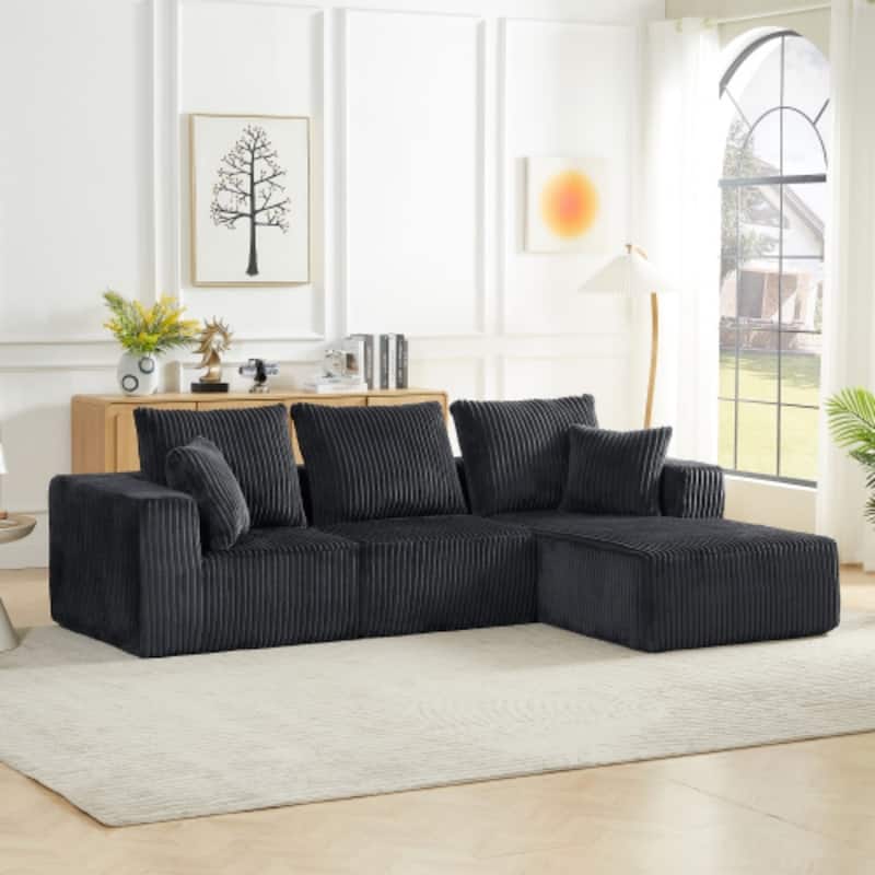 103.5" Corduroy Modular Upholstered Compressed Sectional Sofa with Deep Seat