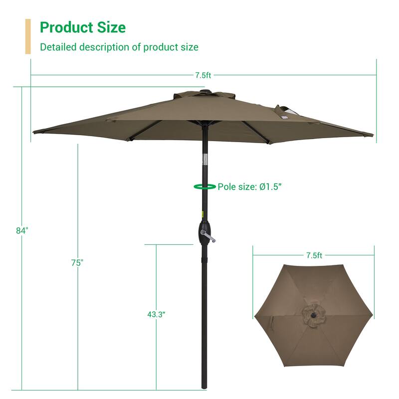 LIVOOSUN 7.5ft Steel Patio Market Umbrella Tilt System