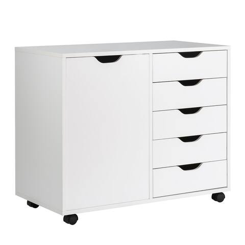 Costway 5-Drawer Dresser Chest Mobile Storage Cabinet w/Door, Printer - See Details