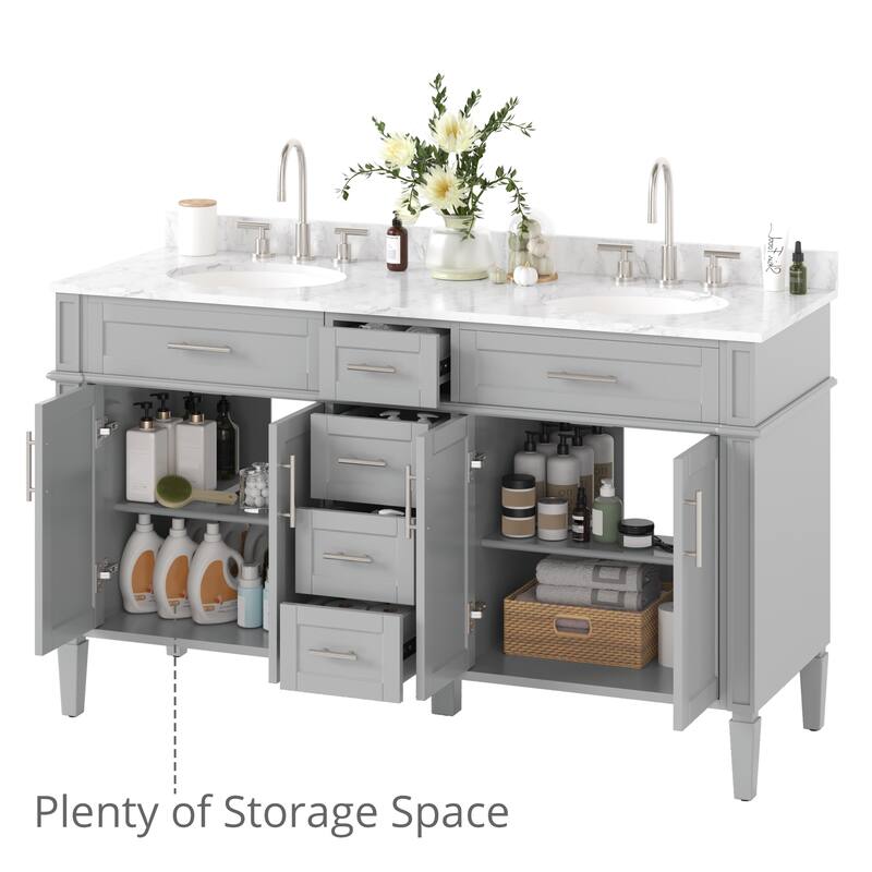 36/48/60 in. Bathroom Vanity with Ceramic Undermount Sink, Wood Cabinet, and storage drawers