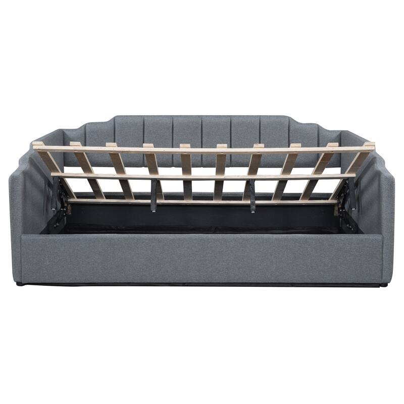 Full Size Gray Upholstered Daybed with Underneath Storage