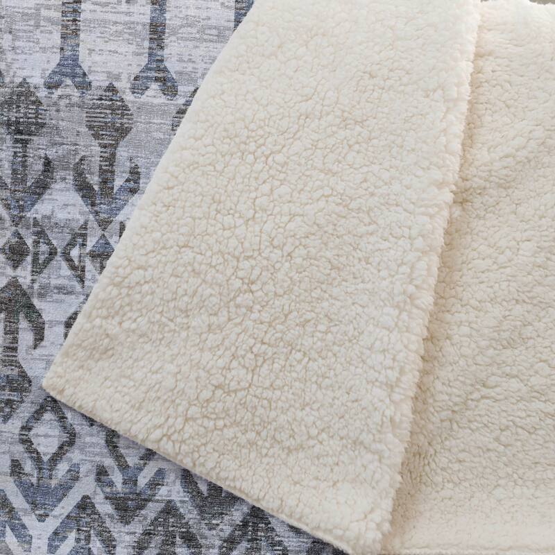 Premium Machine Washable ASB79 Moroccan Boho Sherpa Throw Blanket