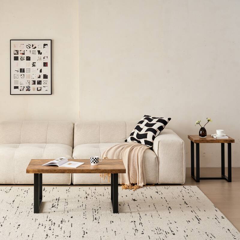 MDF Coffee Table, Small Tea Table, Walnut with Metal Legs Sofa Table