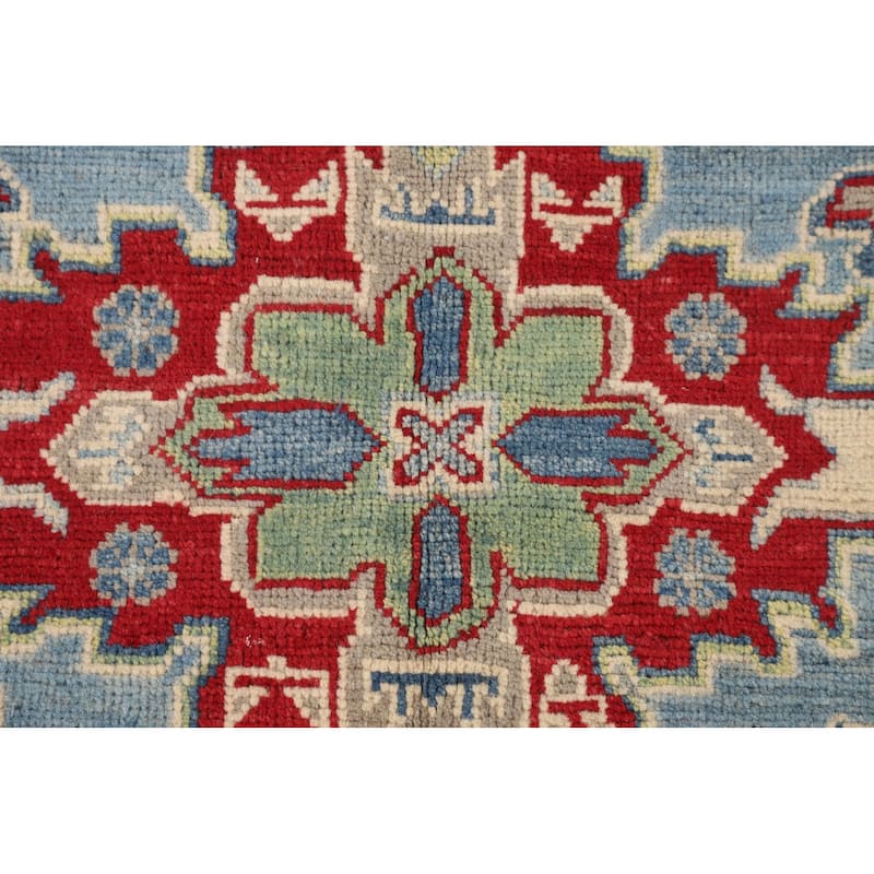 Light Blue Traditional Kazak Oriental Area Rug Handmade Wool Carpet - 3'10" x 5'11"