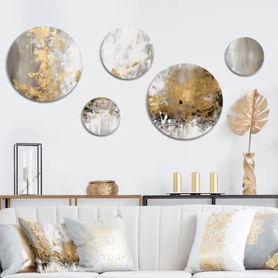 Designart "Gold and White Abstract" Abstract Painting Metal Wall Art Decor Set Of 5