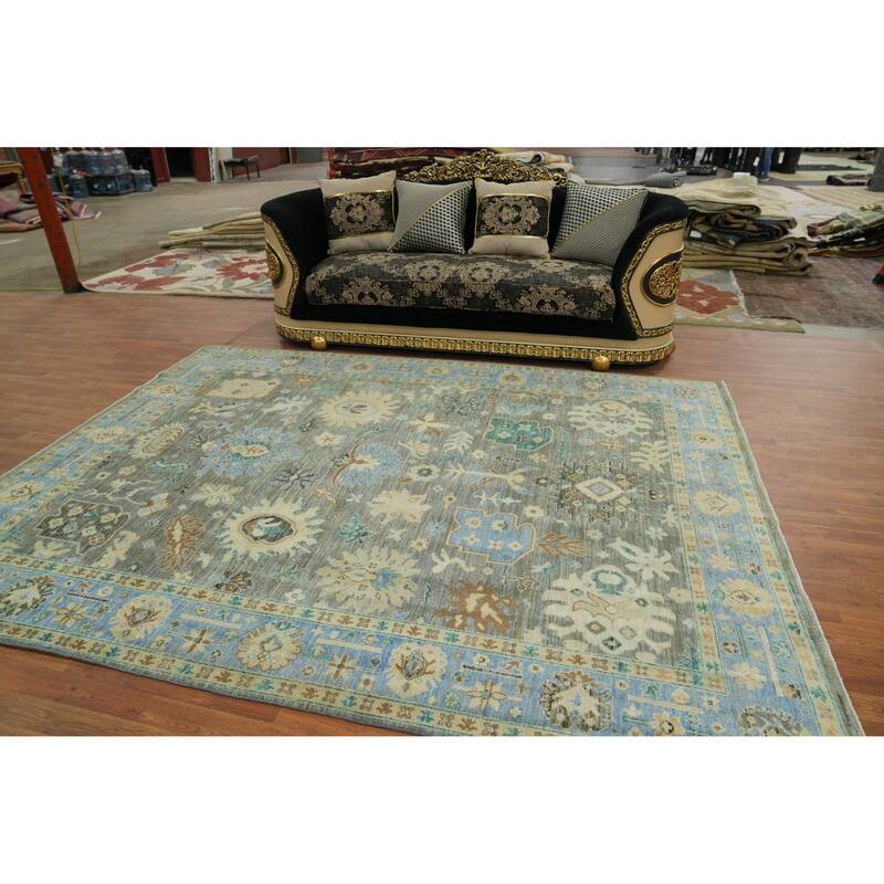 Vegetable Dye Wool Oushak Turkish Area Rug, Floral Geometric Carpet - 10' 3'' X 7' 9''