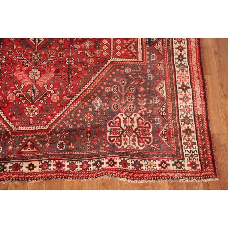 Geometric Abadeh Persian Area Vintage Rug Handmade Wool Carpet - 5'11" x 8'2"
