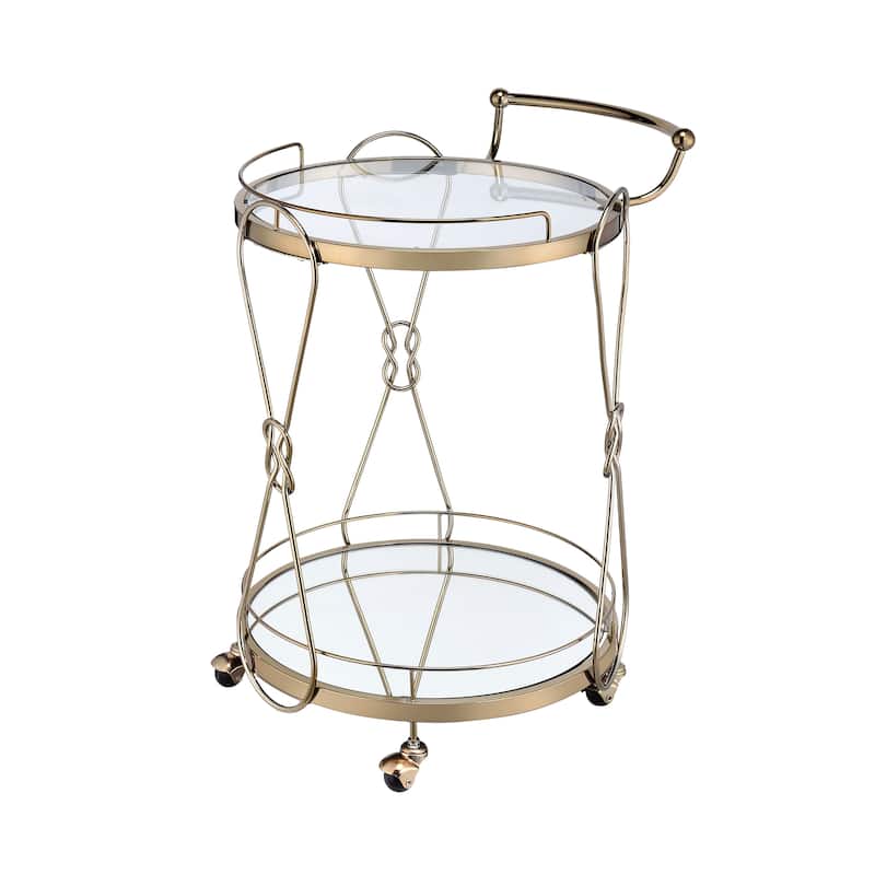 Serving Cart with 2 Glass Shelves and Caster Support, Gold and Clear