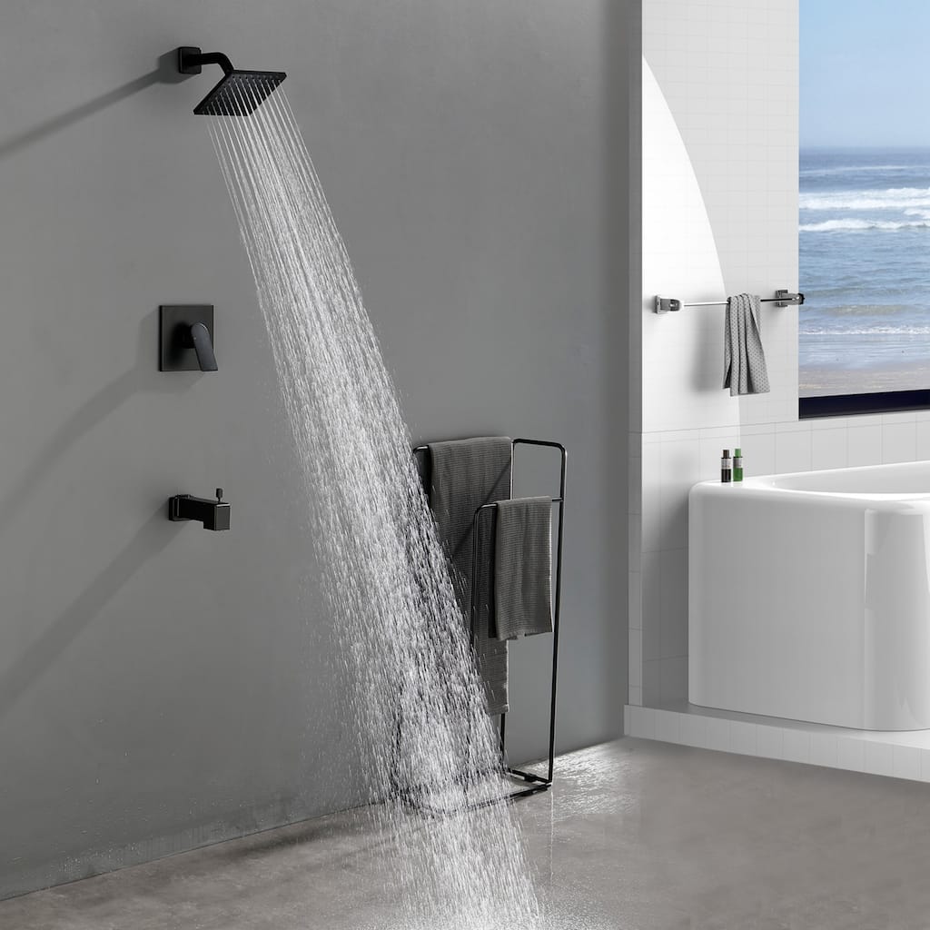 Modland Tub and Shower Faucet Set 6" Rain Head cUPC Pressure Balance Valve Anti-Scald Kit with Alloy Diverter Spout