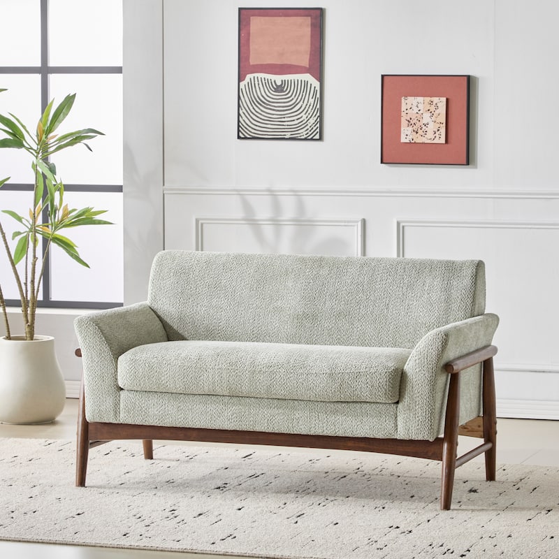 Mokena Modern Fabric Loveseat with Track Arms by Christopher Knight Home - Light Green+Walnut