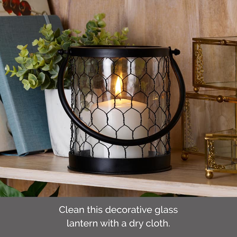 Elements Wire Lantern, 6X6 Inch, Black