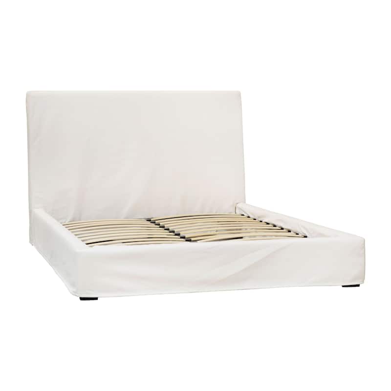 Collette Natural White Cotton Slip Cover Style Platform Panel Bed