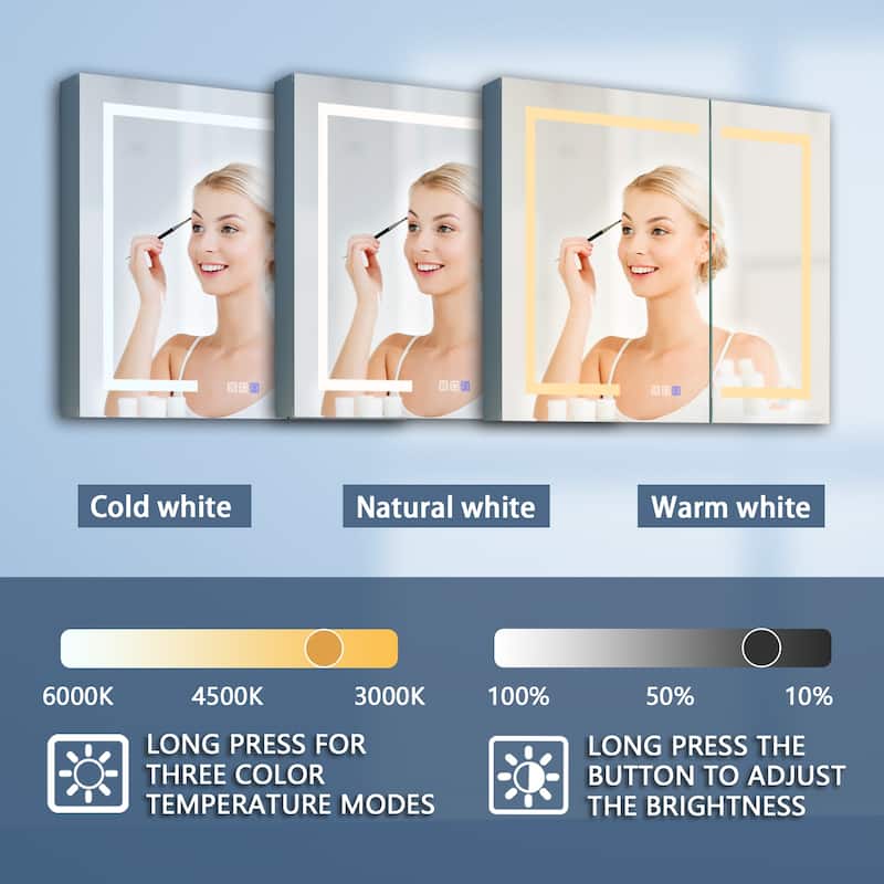 ExBrite LED Lighted Bathroom Medicine Cabinet with Mirror,Recessed or Surface Mount, Defog