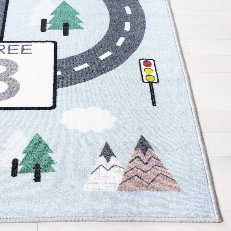 SAFAVIEH Kids Playhouse Machine Washable Slip Resistant Arendine Hopscotch Area Rug - 5' x 5' Square - Grey/Blue