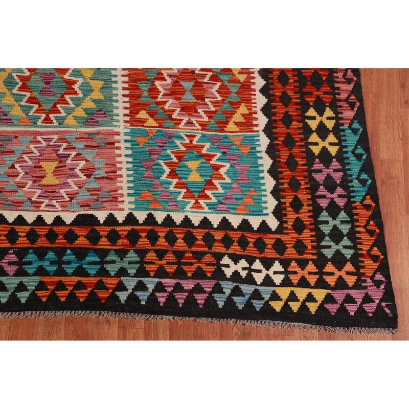 Multi-Color Kilim Oriental Area Rug Hand-Woven Geometric Wool Carpet - 10'1"x 13'1"