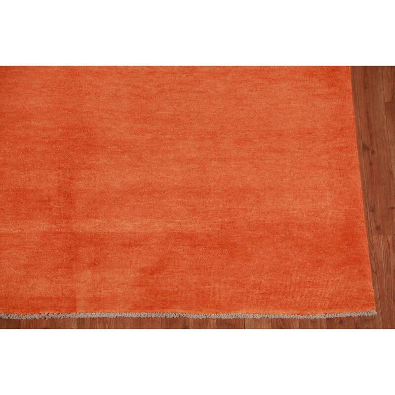 Hand Knotted Oriental 100% Wool Carpet Modern Solid Oranges & Rust Gabbeh Area Rug - 9' 5'' X 6' 3''