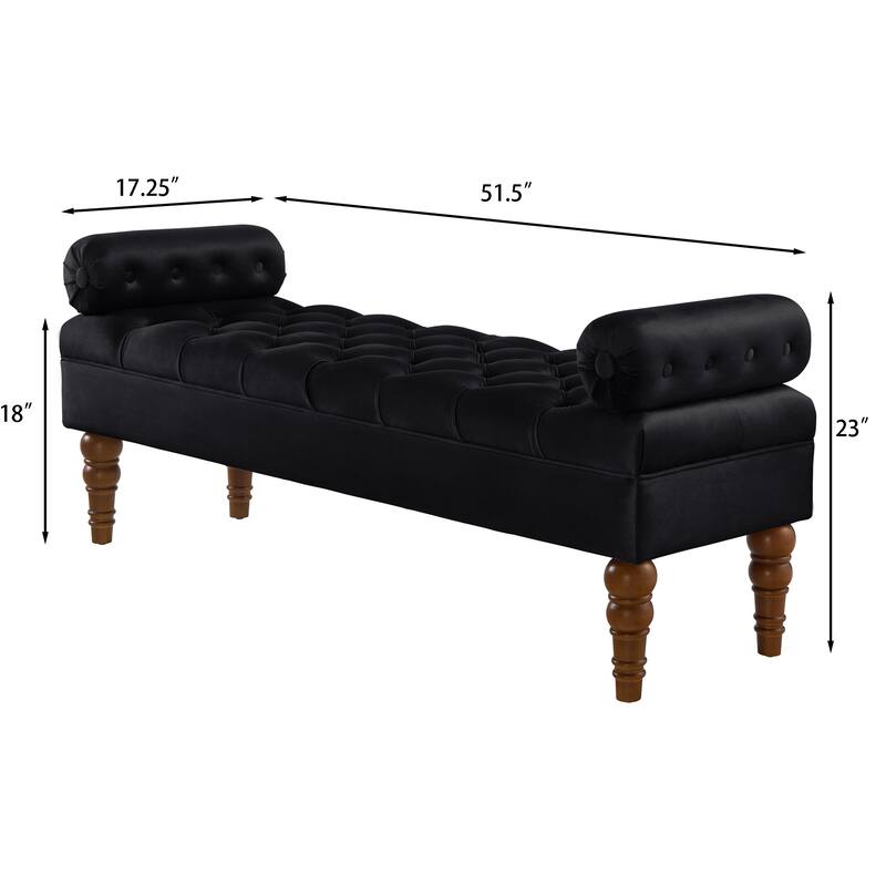 Velvet End of Bed Bench Hallway Bench Black Ottoman Bench for Bedroom, Simple Indoor Bench Leisure Bench