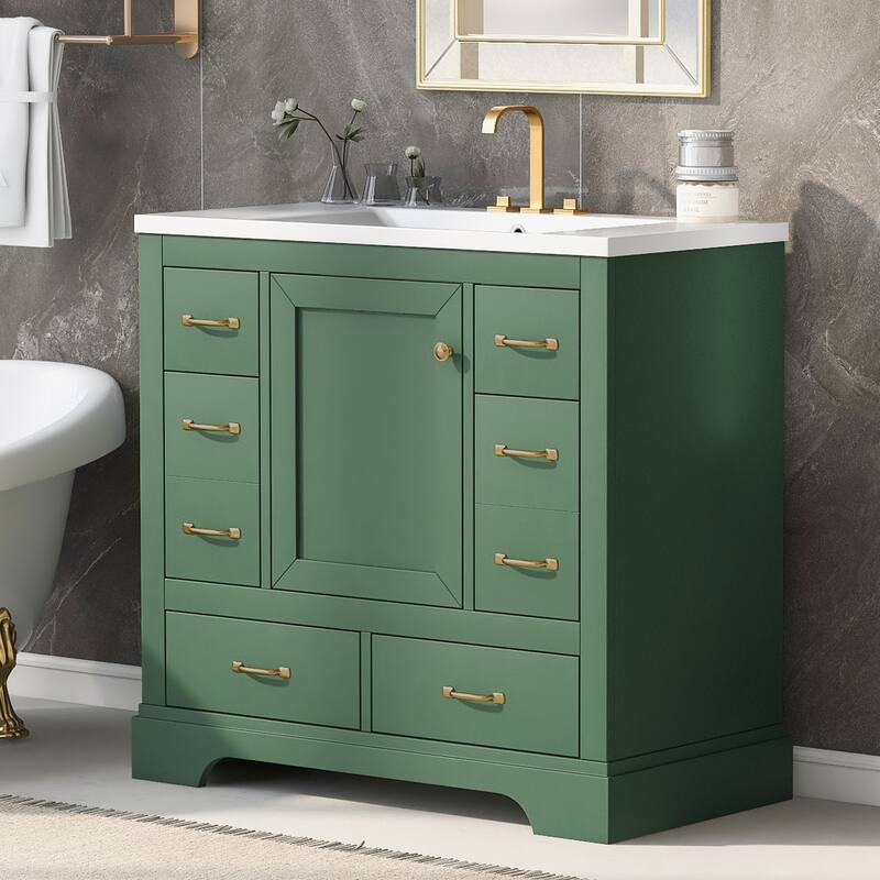 Freestanding 36" Vanity with Solid Wood, Undermount Sink, and Ample Storage - Grey Finish - 36in L