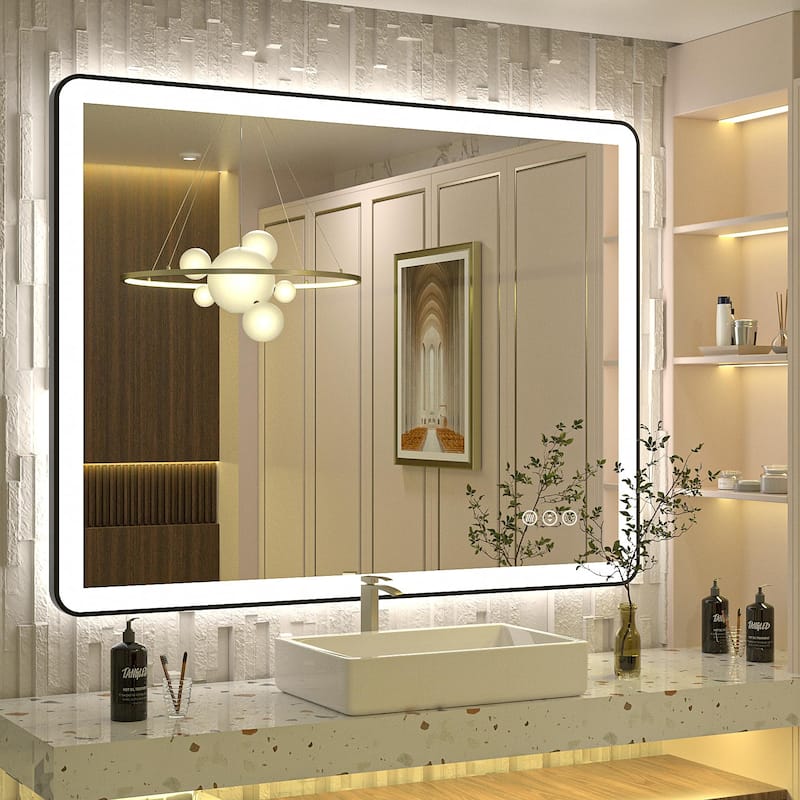 Framed Front & Back LED Lighted Anti-Fog Tempered Glass Wall Bathroom Vanity Mirror