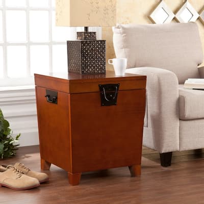 24" Brown Solid Wood Square End Table with Storage and Lid - 21.25" x 21" x 24"