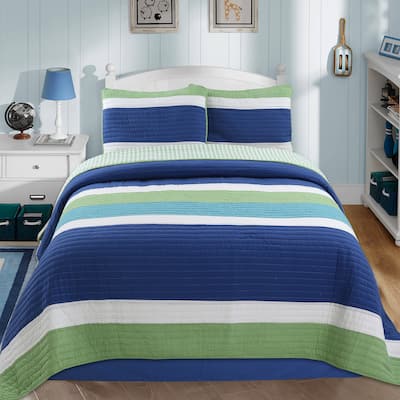 Porch & Den Copenhaver Blue Stripe Cotton Reversible Quilt Bedding Set