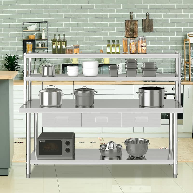72'' Stainless Steel Commercial Work Table with Shelf - Silver
