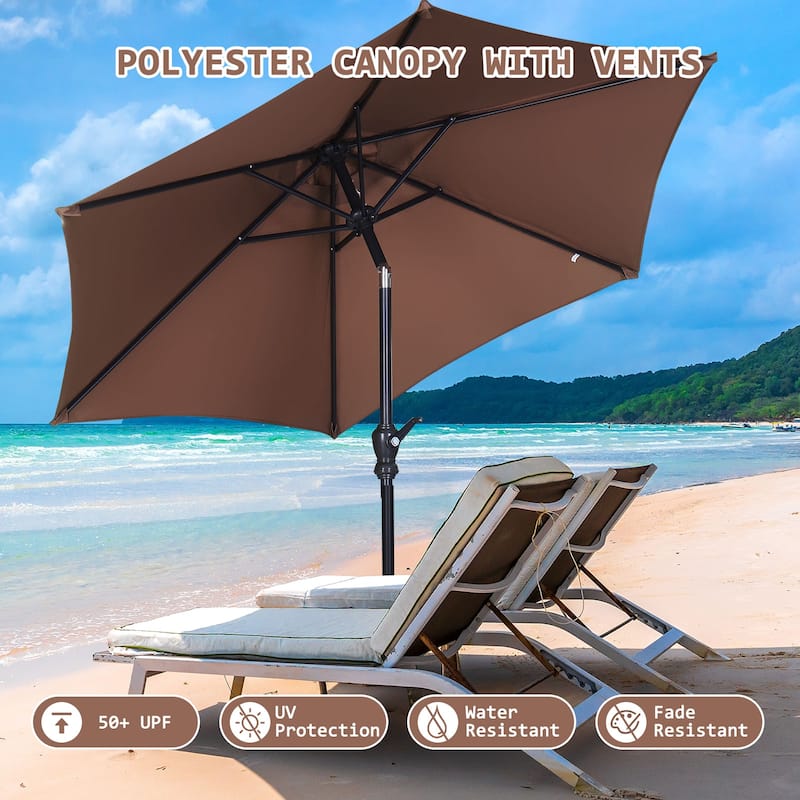 Autlaycil 7.5FT Solar Patio Umbrella with Base and Tilt,Crank