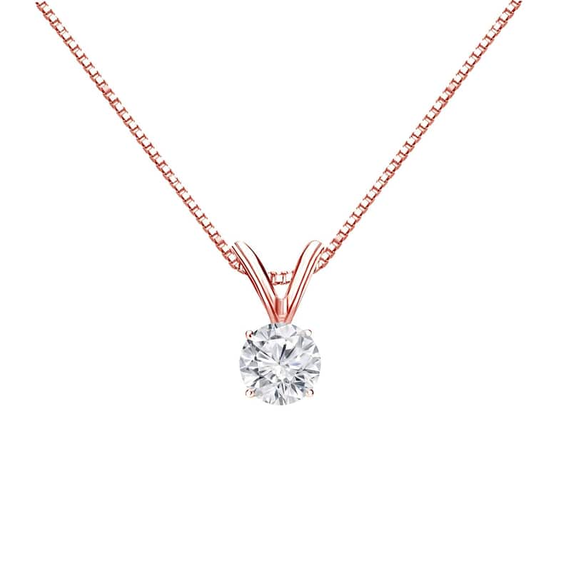 Auriya 14k Gold 1/4ctw Round Solitaire Diamond Necklace (H-I, VS1-VS2) - Rose