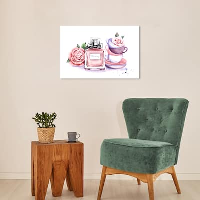 Wynwood Studio Fashion and Glam Floral Tea Time Pink and Glam Wall Art Canvas Print