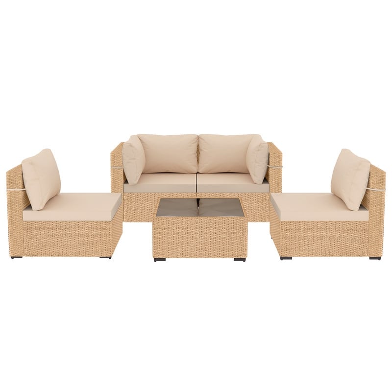 Patio Watcher 5-Pieces Yellow Rattan Conversation Set with Cusions for Outdoors