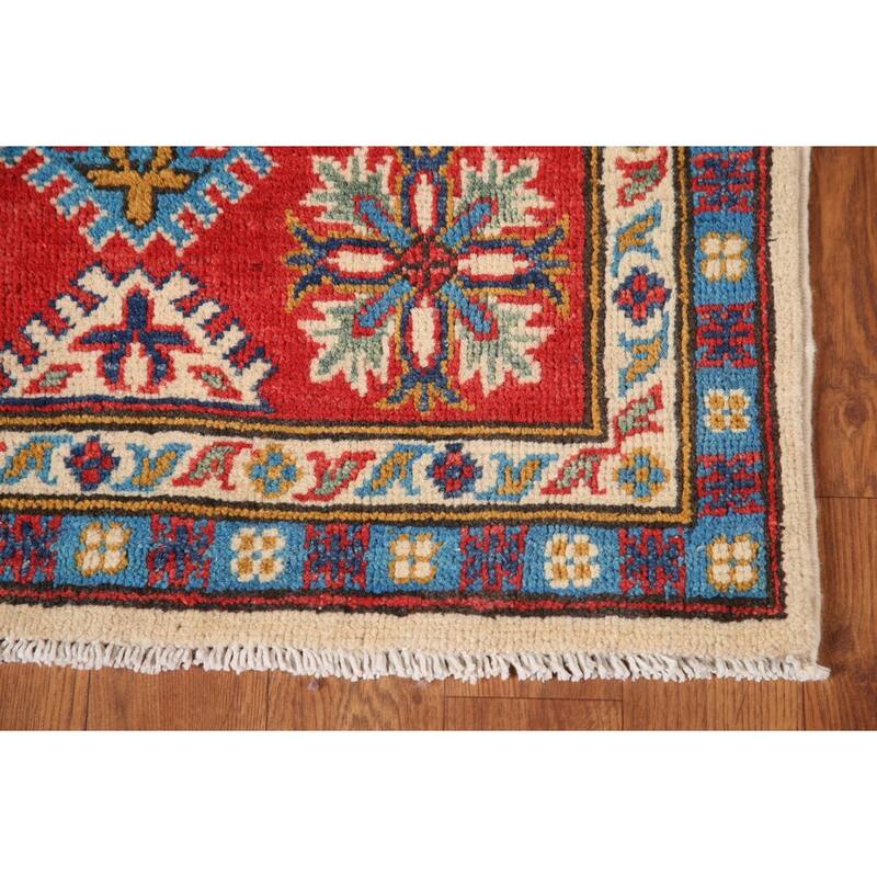 Beige Traditional Kazak Area Rug Hand-Knotted Wool Carpet - 4'10" x 7'3"