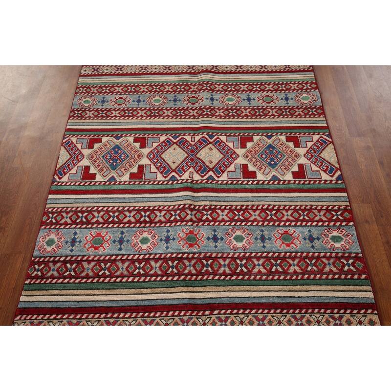 Oriental Multi-Color Kazak Area Rug Handmade Wool Carpet - 3'11" x 6'0"