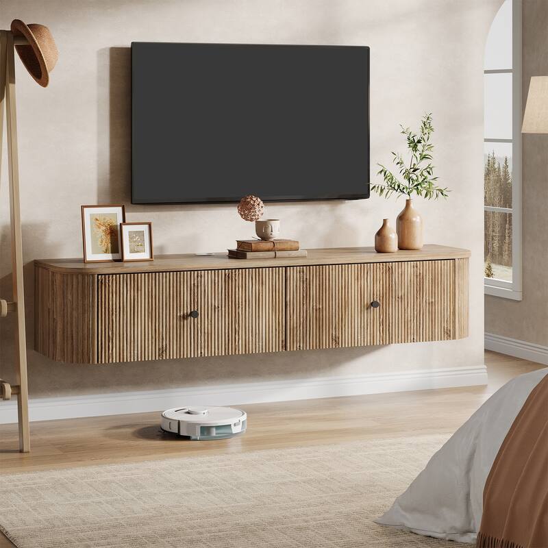 55-Inch Floating TV Stand, Wall Mounted TV Console with 2 Drawers