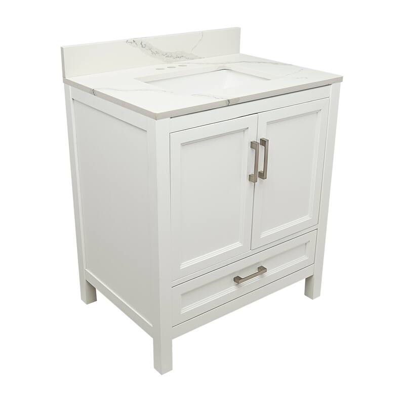 Nevado 37" Bathroom Vanity with Cultured Marble Vanity Top Sink in White with White Basin