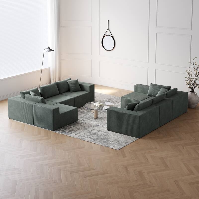 Modern Modular L Shaped Sectional Sofa with Corduroy Upholstery for Living Rooms or Apartments, No-Assembly