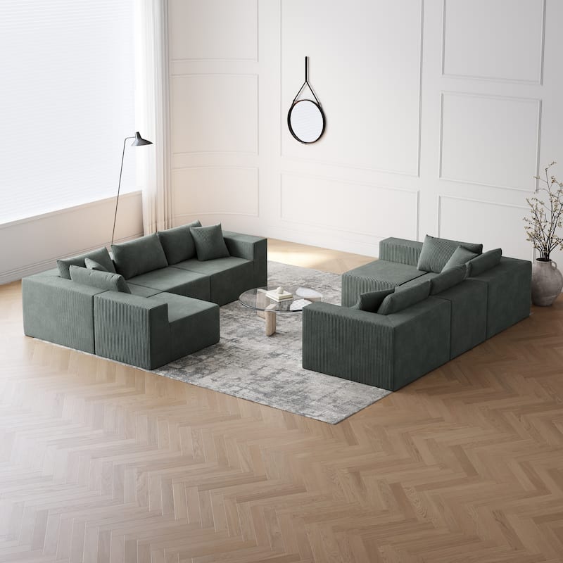 Roomfitters 188" Minimalist Corduroy Modular L-Shaped Sectional Sofa, Free Combination Floor Couch with Pillows