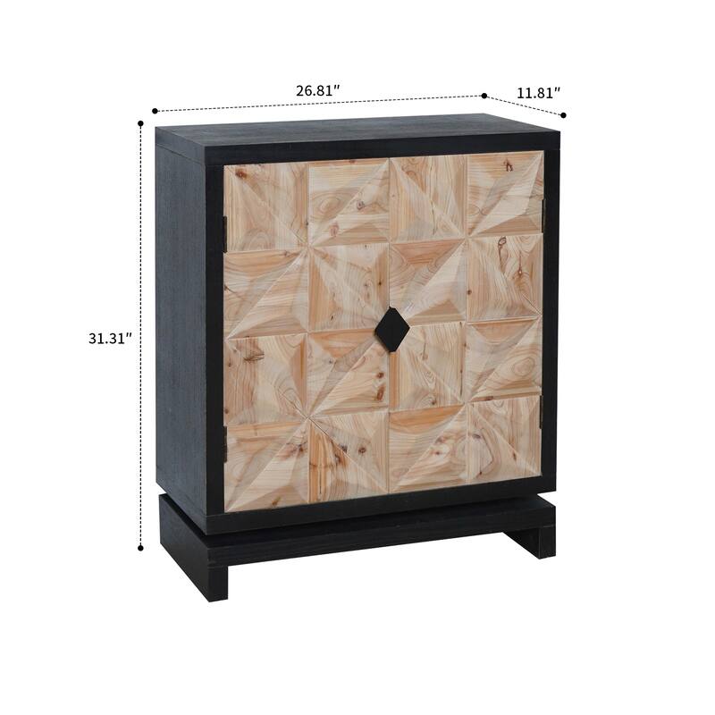 Modern and artistic decorative cabinet with 3D doors and wooden base, shelves for bedroom, living room and hallway.
